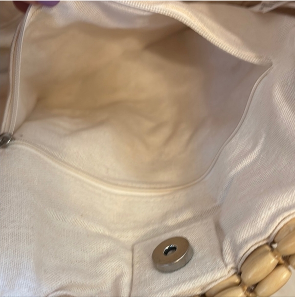 NWT Rachel Ashwell Wooden Beaded Crescent Bag Boho Bead Tote Natural - Picture 5 of 9